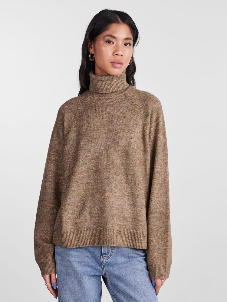 PIECES Brown Roll Neck Soft Touch Knitted Jumper - Image 1 of 5