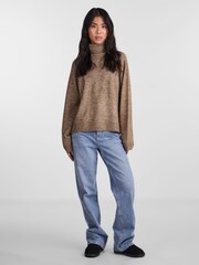 PIECES Brown Roll Neck Soft Touch Knitted Jumper - Image 3 of 5