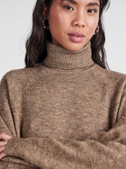 PIECES Brown Roll Neck Soft Touch Knitted Jumper - Image 4 of 5