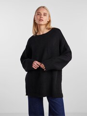 PIECES Black Oversized Round Neck Longline Jumper - Image 1 of 5