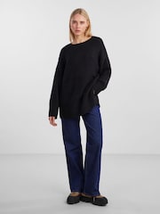 PIECES Black Oversized Round Neck Longline Jumper - Image 3 of 5