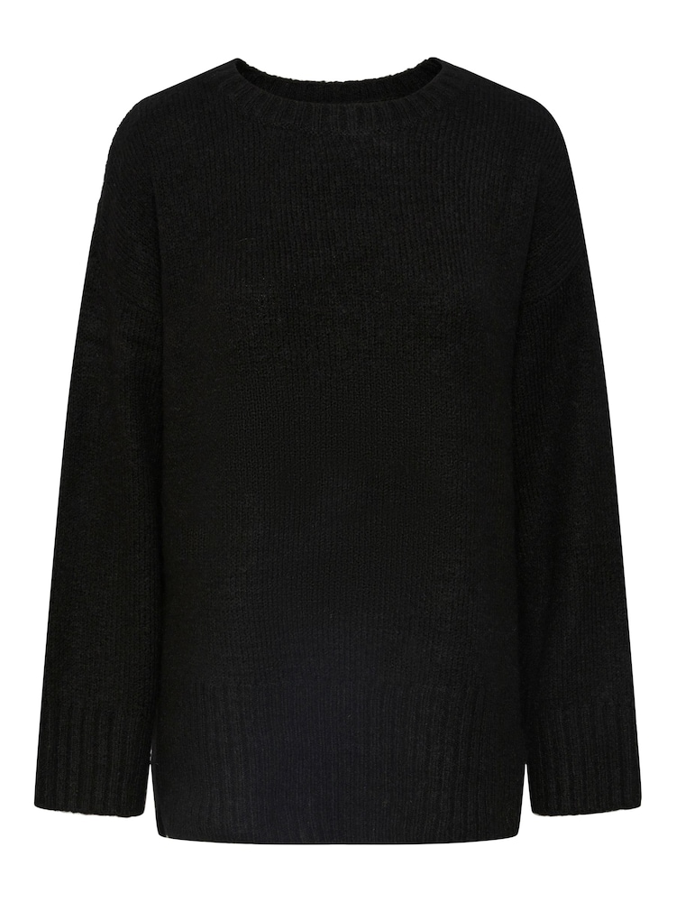PIECES Black Oversized Round Neck Longline Jumper - Image 5 of 5