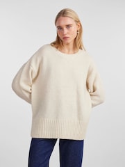 PIECES Cream Oversized Round Neck Longline Jumper - Image 1 of 5