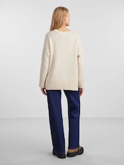 PIECES Cream Oversized Round Neck Longline Jumper - Image 2 of 5