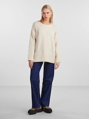 PIECES Cream Oversized Round Neck Longline Jumper - Image 3 of 5