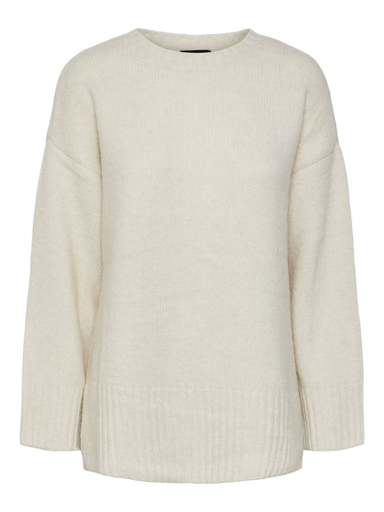 PIECES Cream Oversized Round Neck Longline Jumper - Image 5 of 5