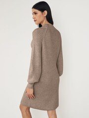 PIECES Brown High Neck Knitted Balloon Sleeve Jumper Dress - Image 2 of 4