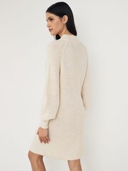 PIECES Cream High Neck Knitted Balloon Sleeve Jumper Dress - Image 2 of 5