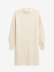 PIECES Cream High Neck Knitted Balloon Sleeve Jumper Dress - Image 4 of 5