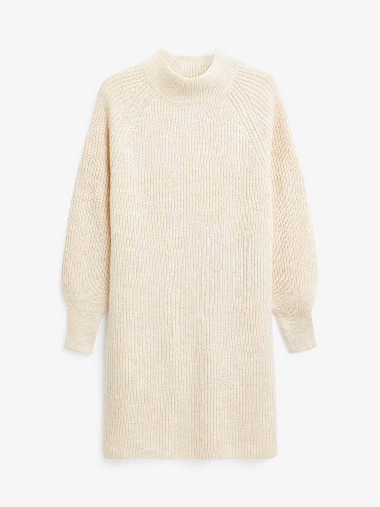 PIECES Cream High Neck Knitted Balloon Sleeve Jumper Dress - Image 4 of 5