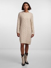 PIECES Cream Chunky Cable Knitted Jumper Dress - Image 1 of 5