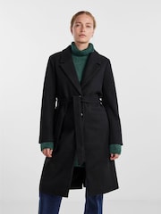 PIECES Black Tie Waist Button Up Smart Coat - Image 1 of 6