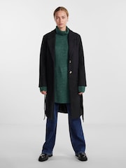 PIECES Black Tie Waist Button Up Smart Coat - Image 3 of 6