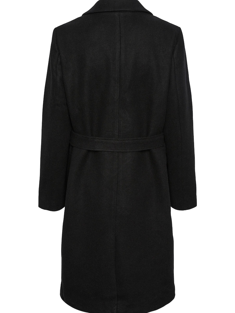 PIECES Black Tie Waist Button Up Smart Coat - Image 6 of 6