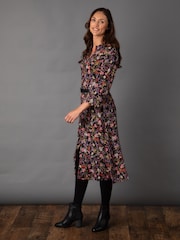 Lakeland Clothing Blue Lala Button Through Floral Midi Dress - Image 4 of 9
