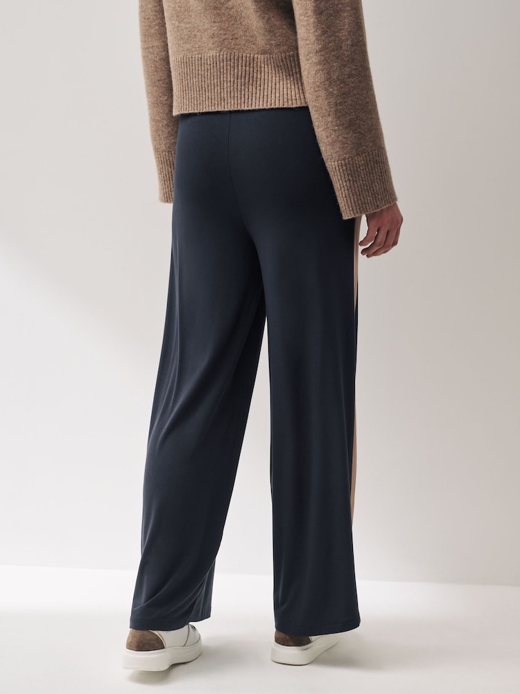 Navy Jersey Wide Leg Trousers - Image 3 of 6