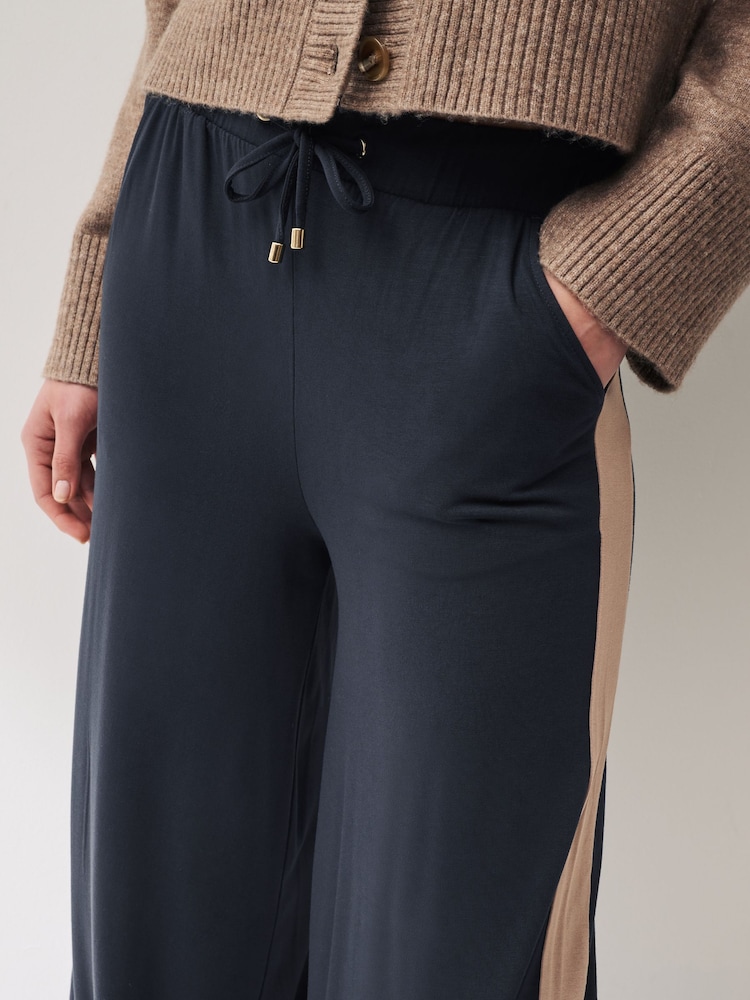 Navy Jersey Wide Leg Trousers - Image 4 of 6