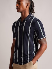 Ted Baker Blue Sisons Zip Polo Shirt With Striped Branding - Image 1 of 6