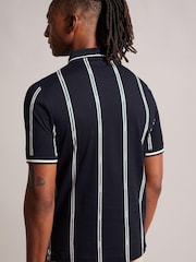 Ted Baker Blue Sisons Zip Polo Shirt With Striped Branding - Image 2 of 6
