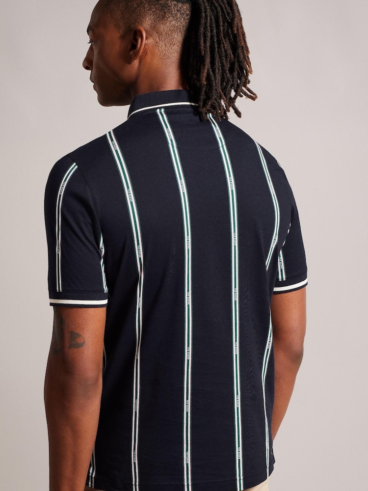 Ted Baker Blue Sisons Zip Polo Shirt With Striped Branding - Image 2 of 6