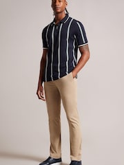 Ted Baker Blue Sisons Zip Polo Shirt With Striped Branding - Image 3 of 6