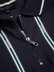 Ted Baker Blue Sisons Zip Polo Shirt With Striped Branding - Image 5 of 6