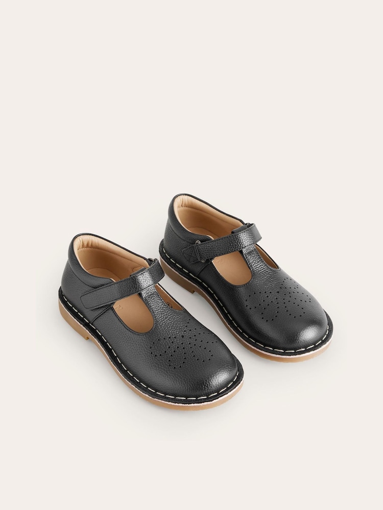Boden Black Leather T-Bar School Shoes - Image 1 of 4
