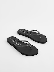 Black Pearlised Plaited Flip Flops - Image 1 of 5