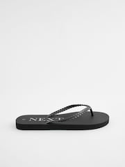 Black Pearlised Plaited Flip Flops - Image 2 of 5