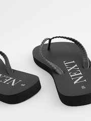 Black Pearlised Plaited Flip Flops - Image 3 of 5