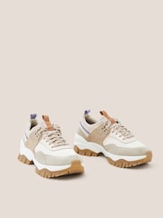 White Stuff Cream Chunky Suede Mix Trainers - Image 2 of 4
