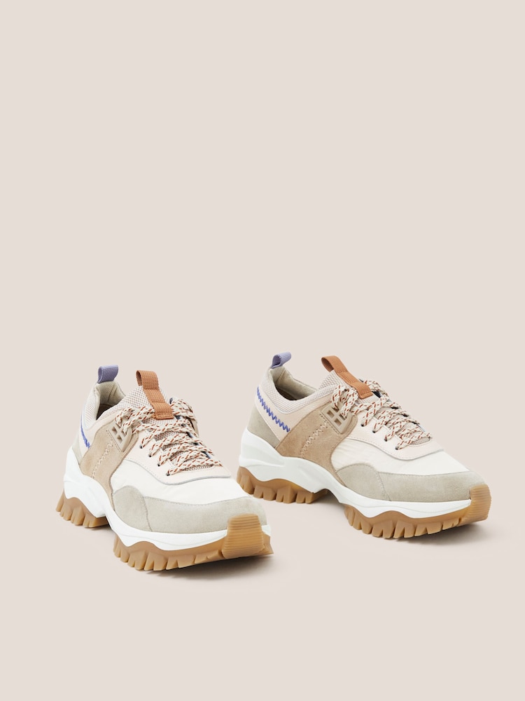 White Stuff Cream Chunky Suede Mix Trainers - Image 2 of 4