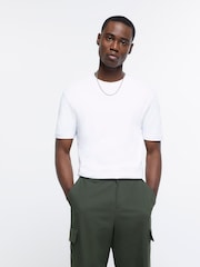 River Island White Slim Fit 100% Cotton Studio Heavyweight T-Shirt - Image 1 of 6
