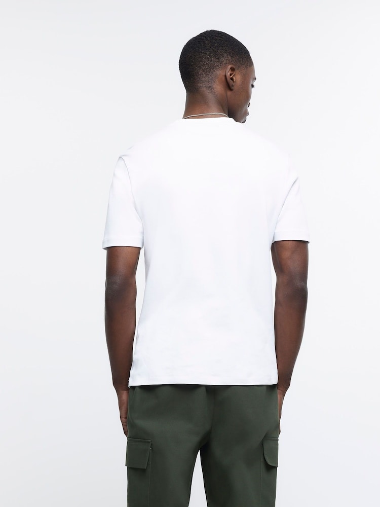 River Island White Slim Fit 100% Cotton Studio Heavyweight T-Shirt - Image 2 of 6