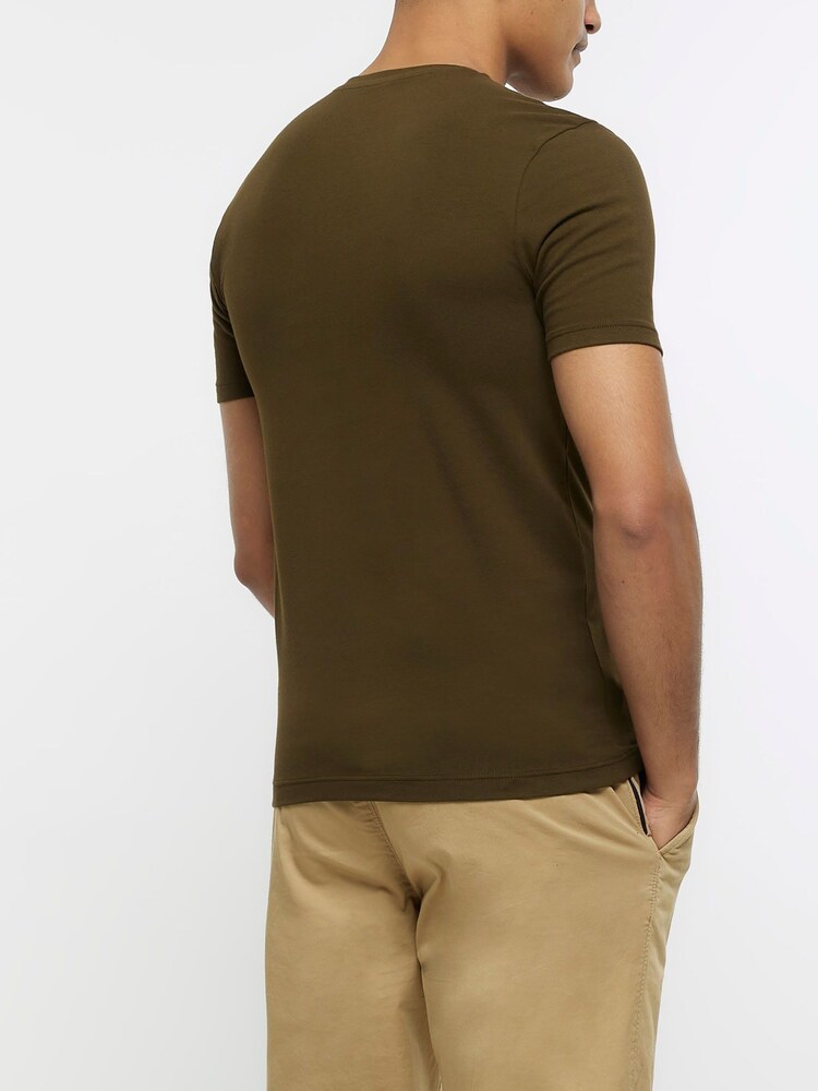 River Island Khaki Green Muscle Fit T-Shirt - Image 2 of 5