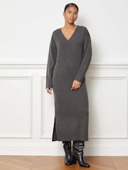 Albaray Grey V-Neck Loose Fit Dress - Image 1 of 5