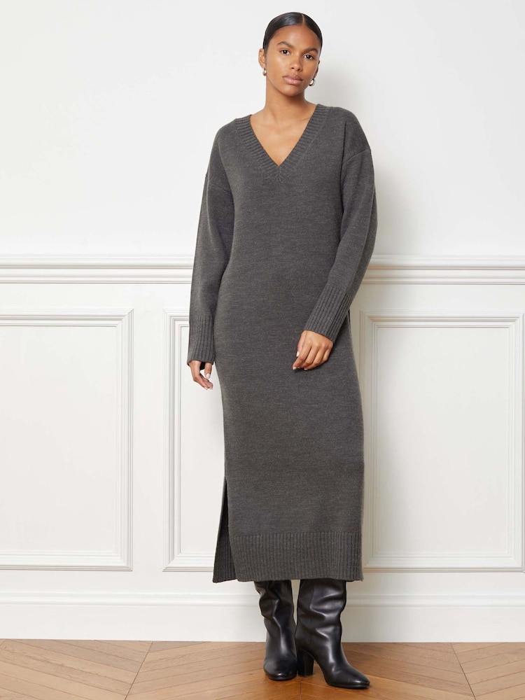 Albaray Grey V-Neck Loose Fit Dress - Image 1 of 5