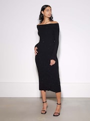 Albaray Sparkle Bardot Black Dress - Image 1 of 5