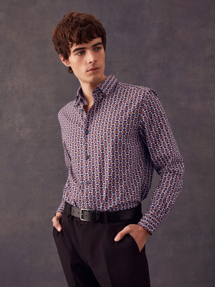 Sage Green Regular Fit Printed Trimmed Shirt - Image 1 of 8
