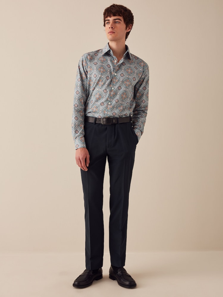 Green/Burgundy Red Geometric Regular Fit Printed Trimmed Shirt - Image 2 of 7
