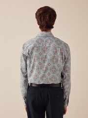Green/Burgundy Red Geometric Regular Fit Printed Trimmed Shirt - Image 3 of 7