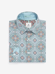 Green/Burgundy Red Geometric Regular Fit Printed Trimmed Shirt - Image 6 of 7