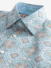 Green/Burgundy Red Geometric Regular Fit Printed Trimmed Shirt - Image 7 of 7