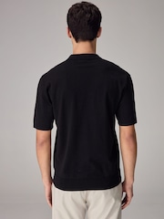 Black Knitted Regular Fit Trophy Polo Shirt - Image 3 of 7