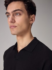 Black Knitted Regular Fit Trophy Polo Shirt - Image 4 of 7