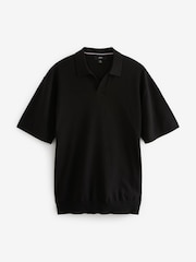 Black Knitted Regular Fit Trophy Polo Shirt - Image 5 of 7