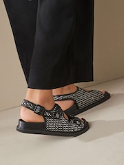 Black/White Forever Comfort® Knitted Raffia Footbed Sandals - Image 4 of 10