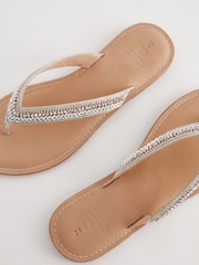 Silver Standard/Wide Fit Forever Comfort® Leather Embellished Toe Thong Sandals - Image 3 of 5