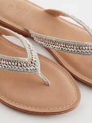 Silver Standard/Wide Fit Forever Comfort® Leather Embellished Toe Thong Sandals - Image 4 of 5