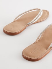 Silver Standard/Wide Fit Forever Comfort® Leather Embellished Toe Thong Sandals - Image 5 of 5